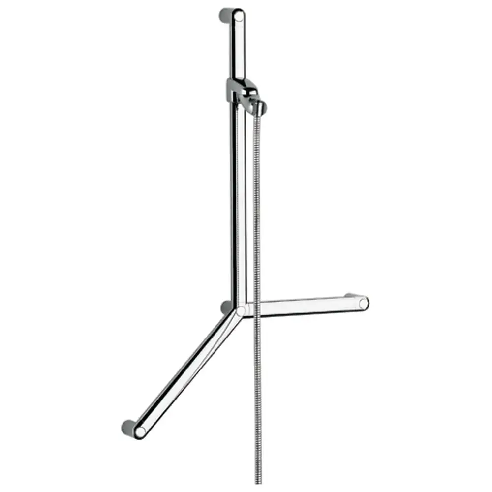 Wandstange mit zwei Haltegriffen in chrom, geeignet für den Einsatz in Sanitärbereichen, von Kludi. Robust und funktional.